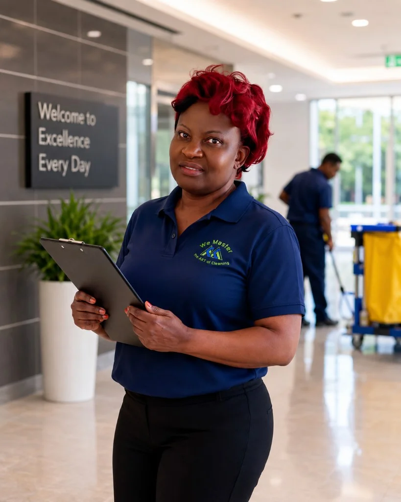 Master Cleaning manager performing a commercial facility inspection
